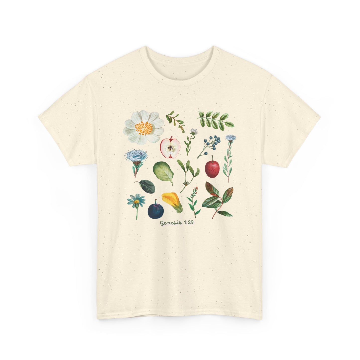 Botanical Fruit & Flower Tee — Watercolor Garden Illustration T-Shirt Genesis 1:29