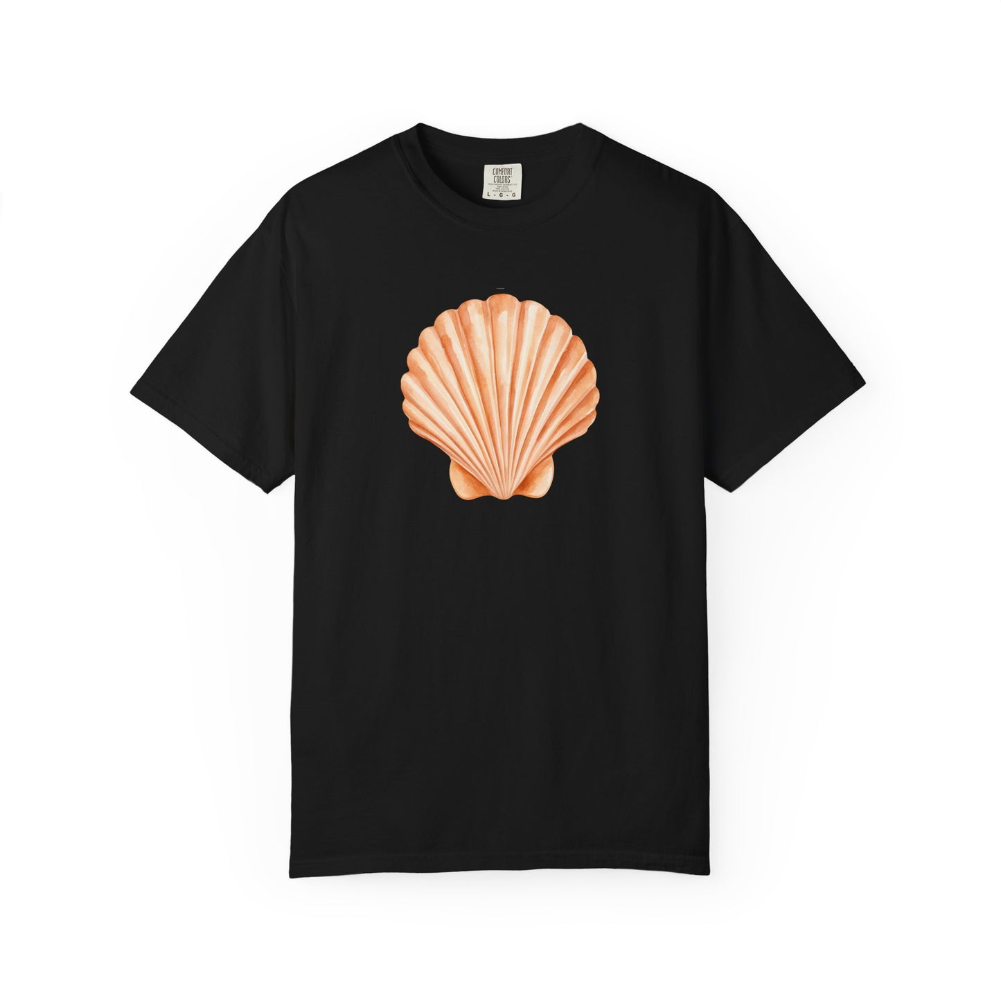Shell Pocket T-Shirt — Minimal Beach Tee with Orange Seashell