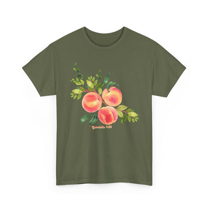 Peach Botanical Tee — Watercolor Fruit Graphic T‑Shirt