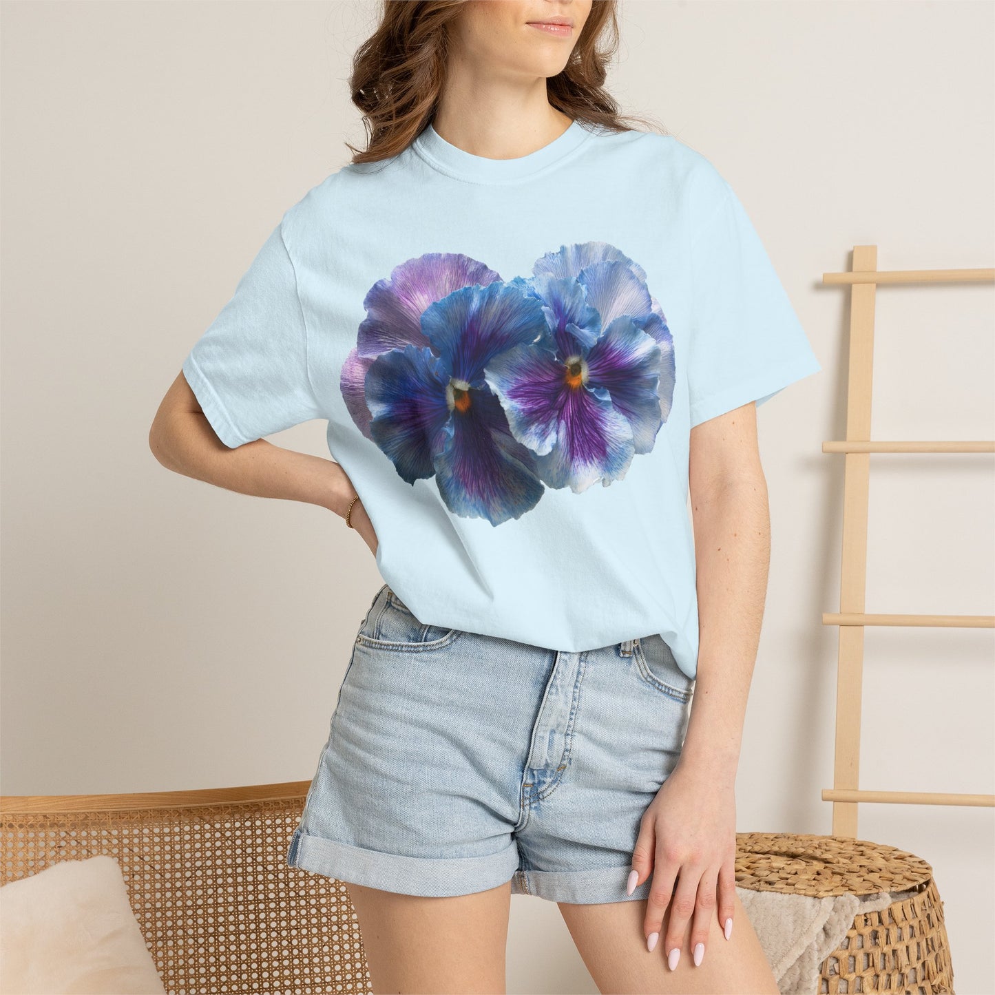 Pansy Watercolor T-Shirt — Purple Blue Floral Graphic Tee