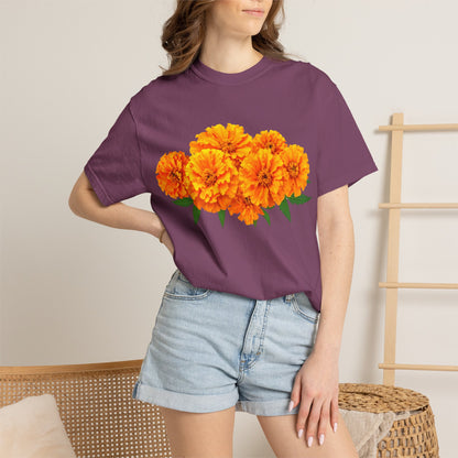 Marigold Blooms T-Shirt — Vibrant Floral Graphic Tee