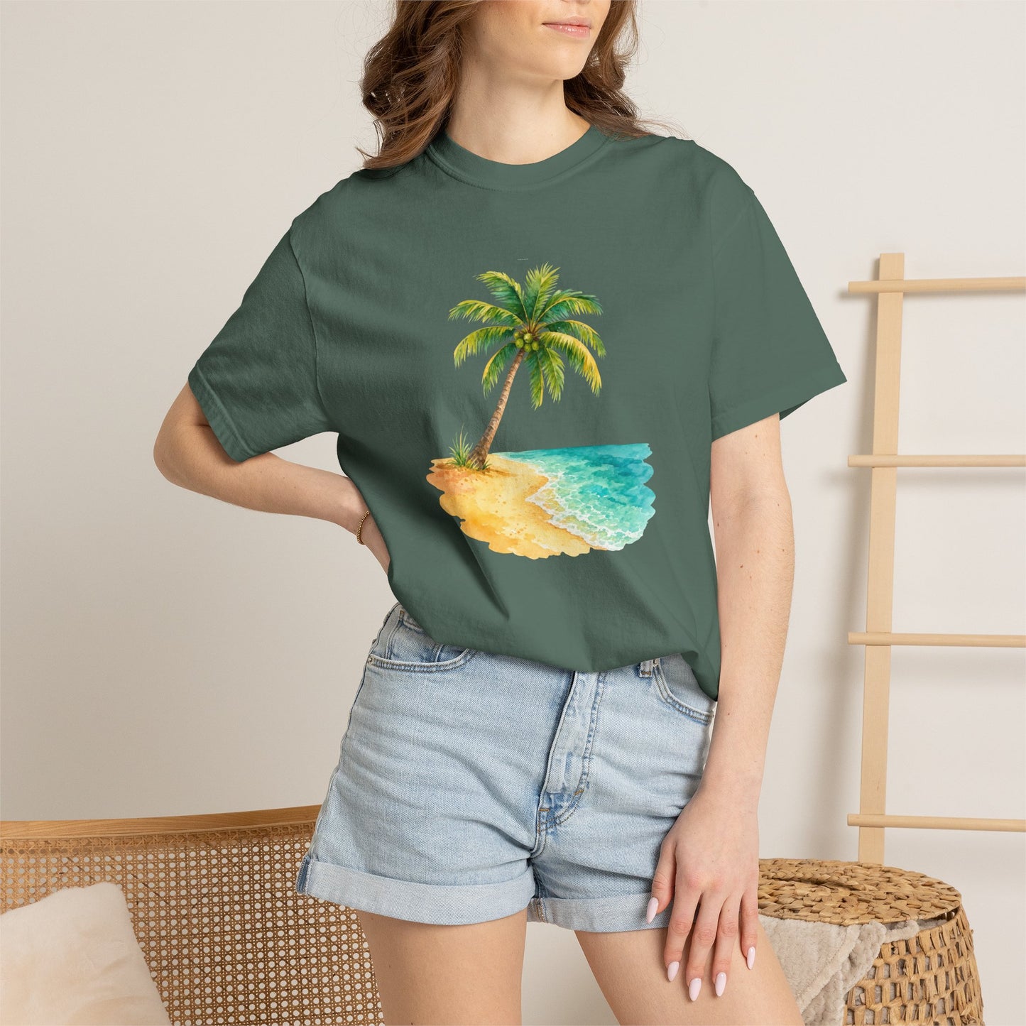 Tropical Palm Beach T-Shirt — Watercolor Island Graphic Tee