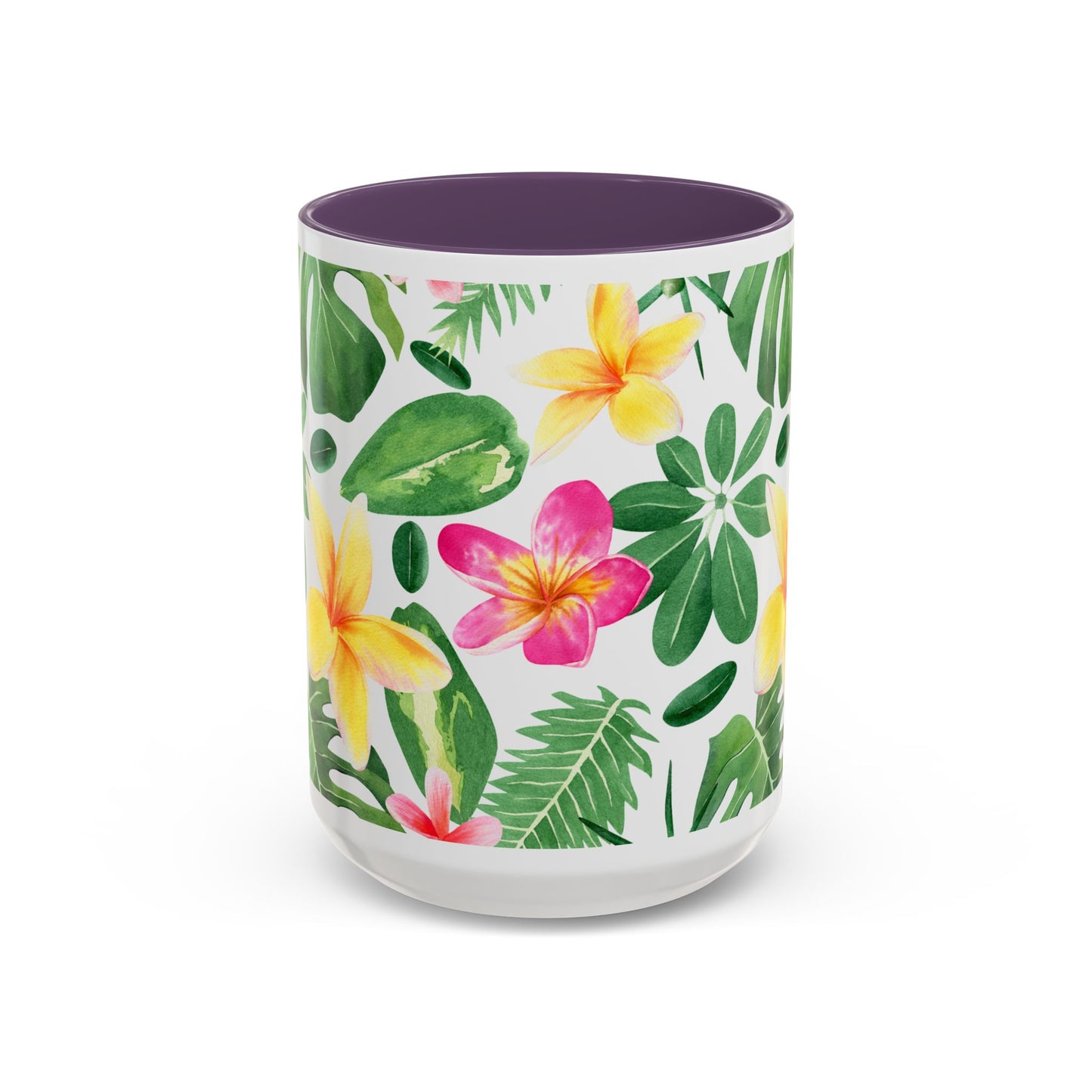 Tropical Floral Coffee Mug — Plumeria & Palm Accent Mug (11/15oz)