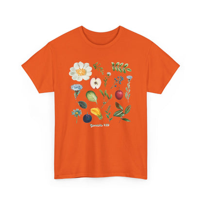 Botanical Fruit & Flower Tee — Watercolor Garden Illustration T-Shirt Genesis 1:29