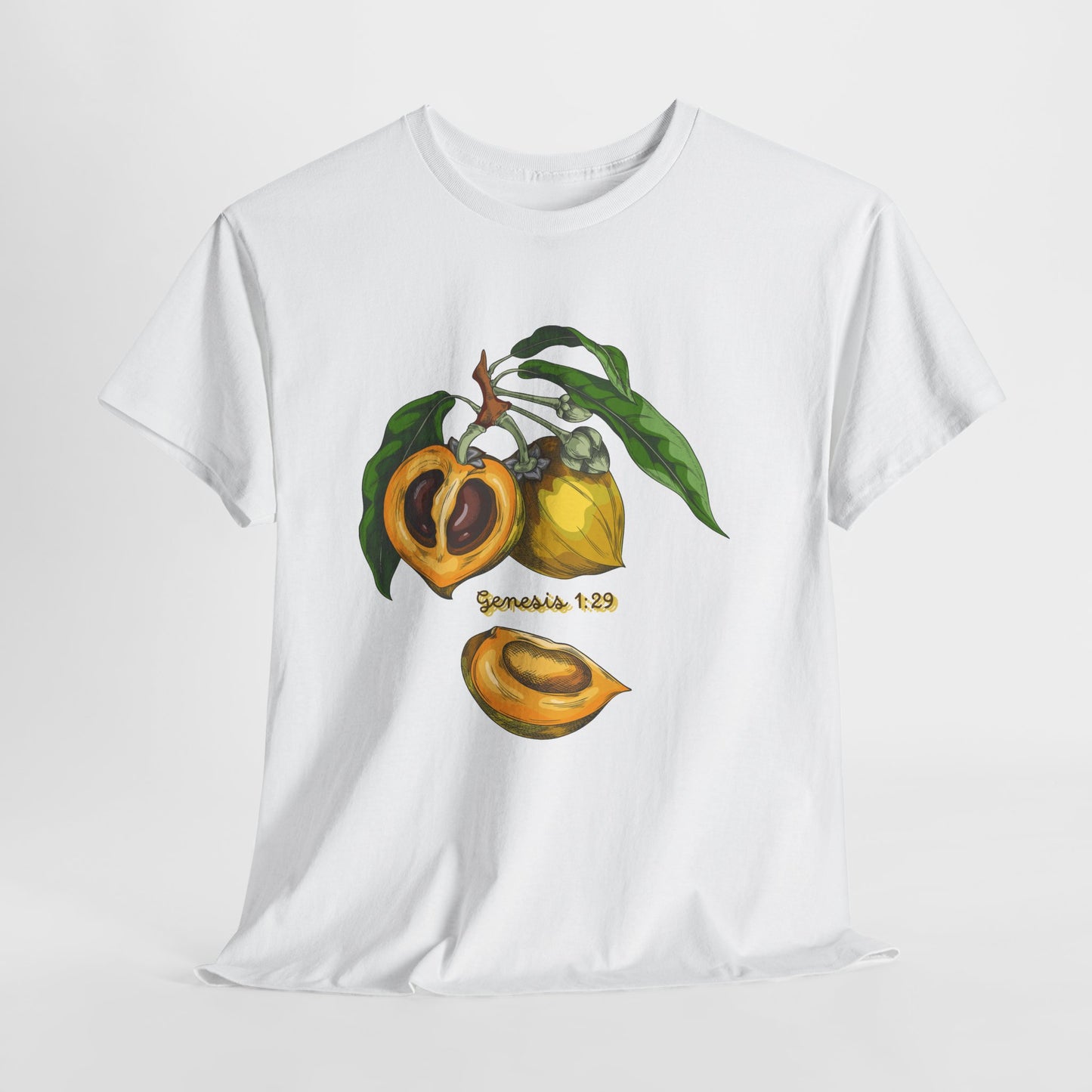 Apricot Illustration T-Shirt — Botanical Fruit Graphic Tee Genesis 1:29