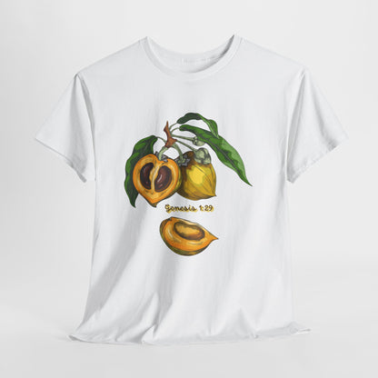 Apricot Illustration T-Shirt — Botanical Fruit Graphic Tee Genesis 1:29