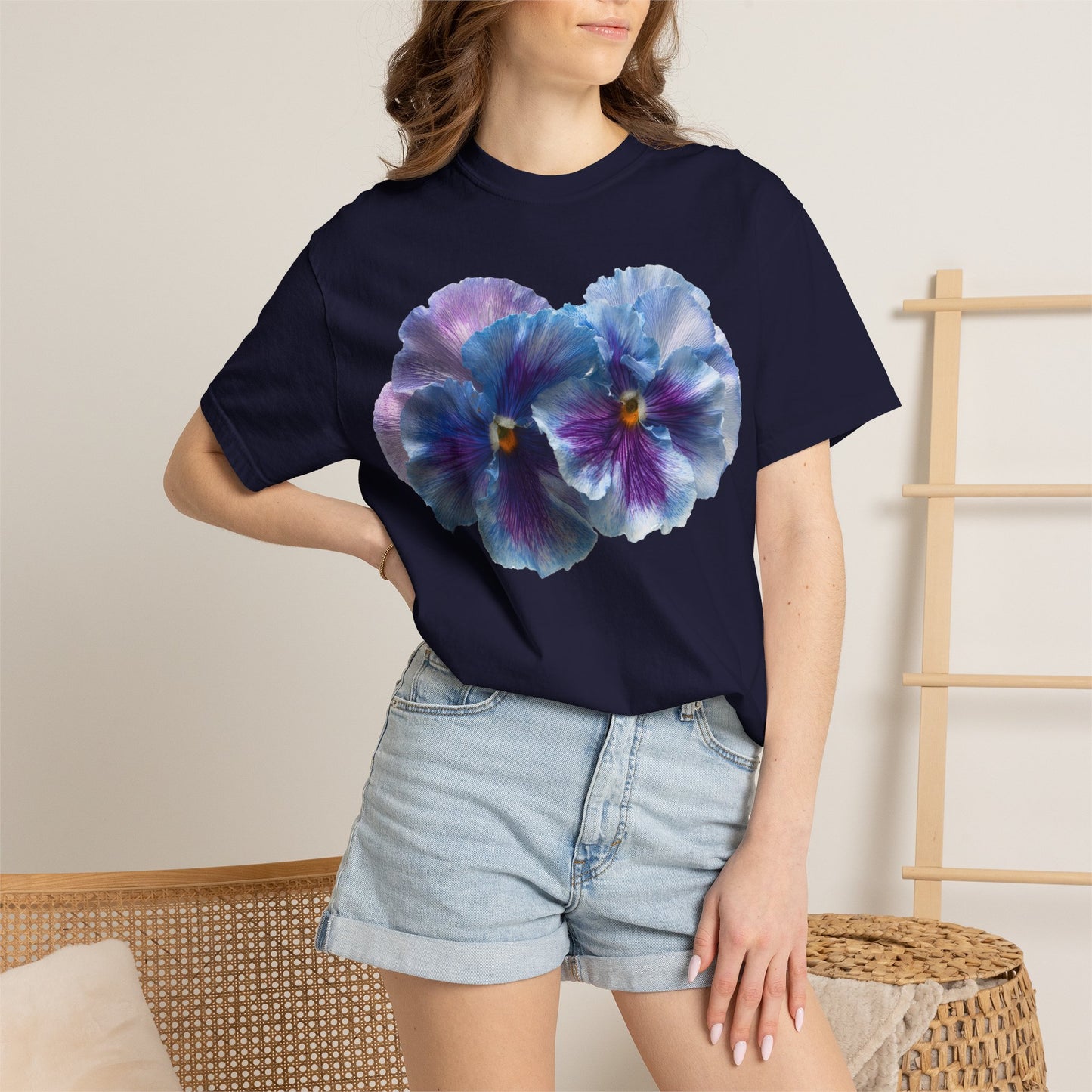 Pansy Watercolor T-Shirt — Purple Blue Floral Graphic Tee