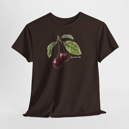 Cherry Botanical Tee — Vintage Fruit Illustration T-Shirt