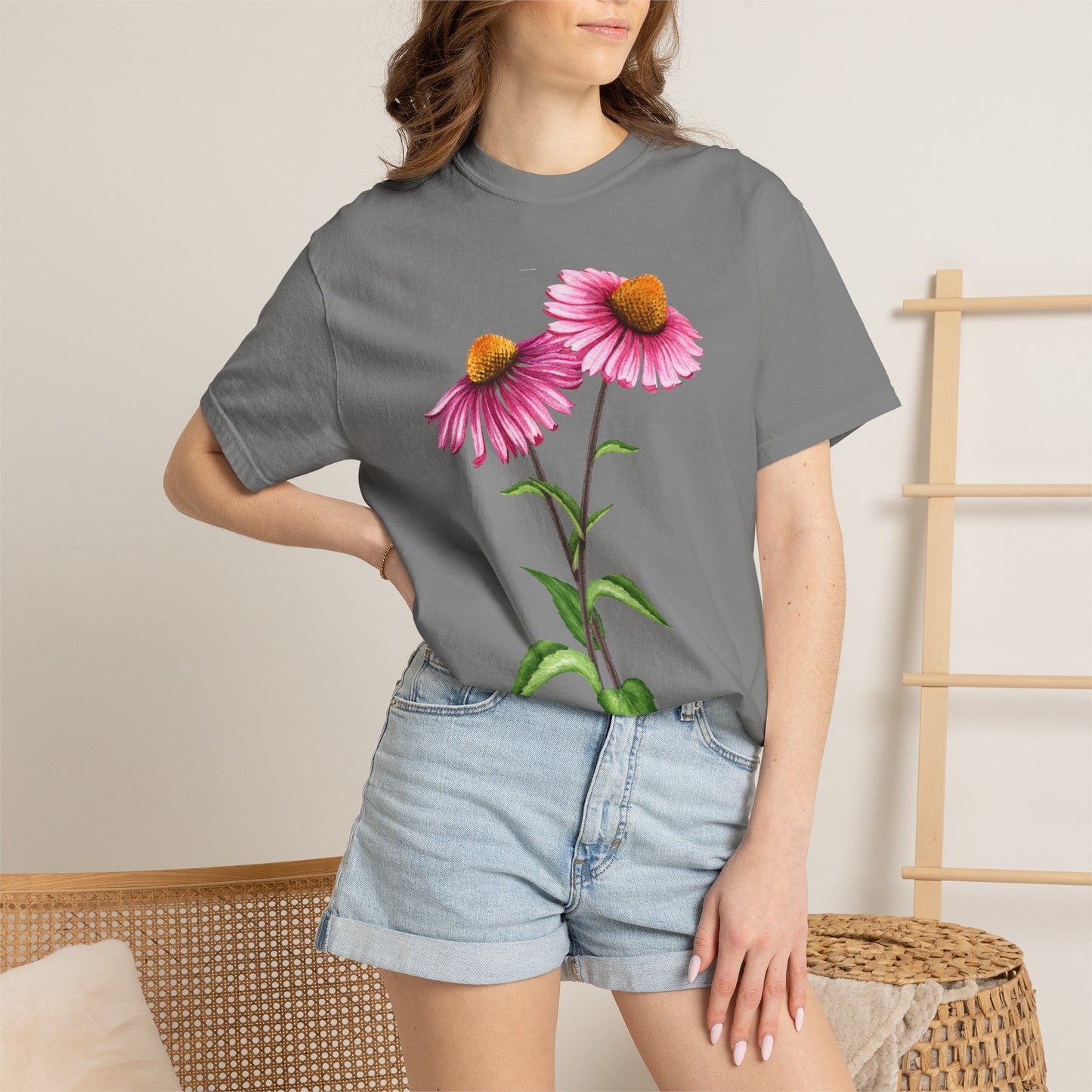 Floral Coneflower T-Shirt — Pink Echinacea Botanical Tee