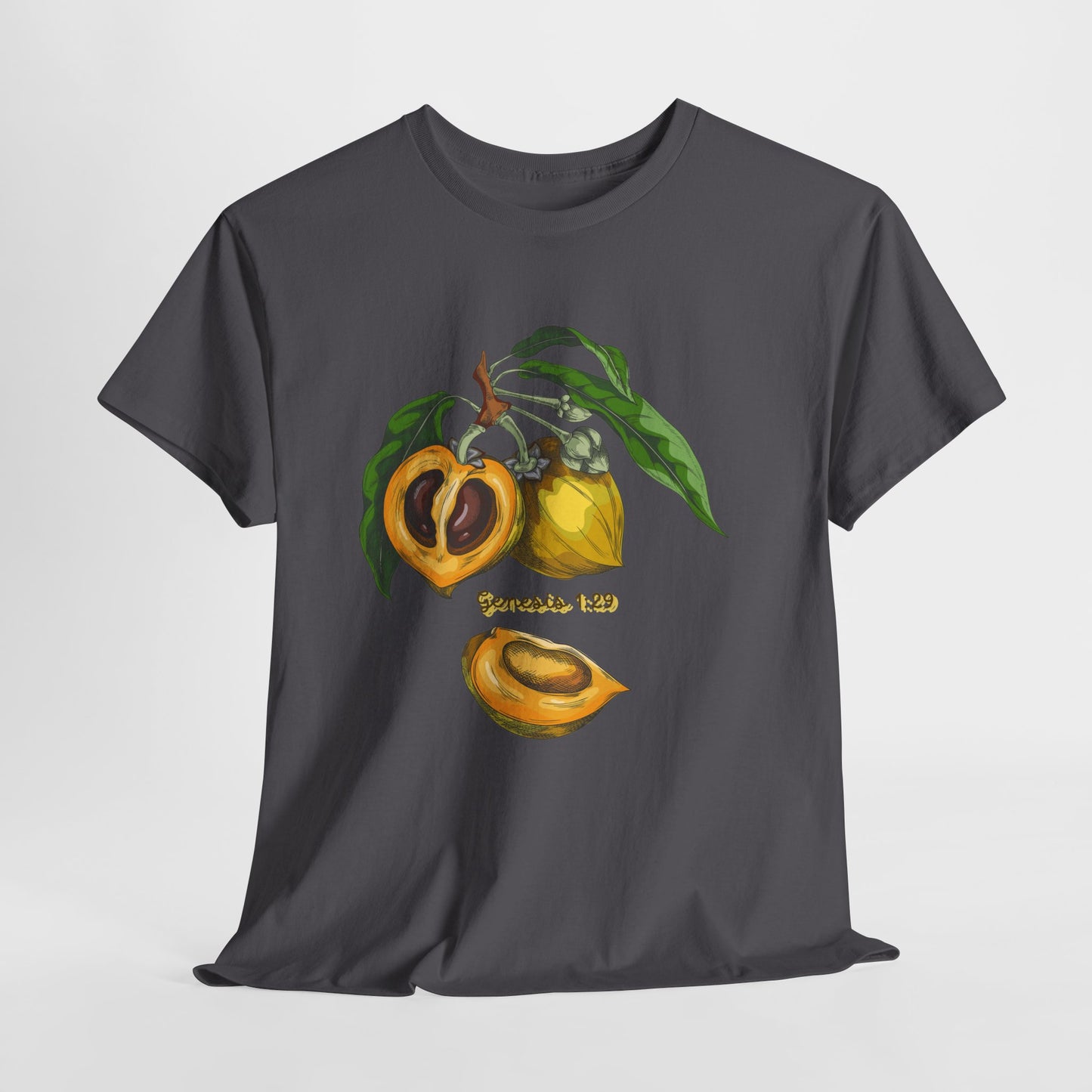Apricot Illustration T-Shirt — Botanical Fruit Graphic Tee Genesis 1:29
