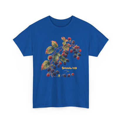 Blackberry Branch T-Shirt — Botanical Berry Illustration with "Genesis 1:29"