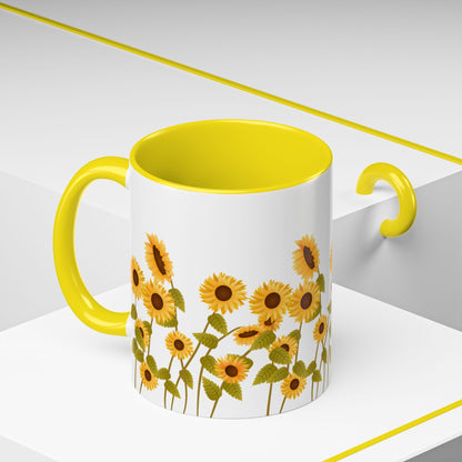 Sunflower Field Accent Tea Mug – Bright Floral 11/15oz Ceramic