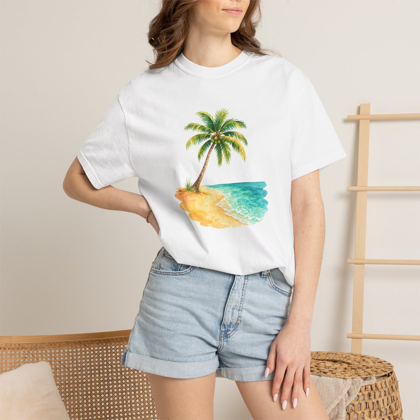 Tropical Palm Beach T-Shirt — Watercolor Island Graphic Tee
