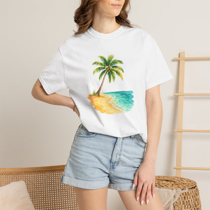 Tropical Palm Beach T-Shirt — Watercolor Island Graphic Tee