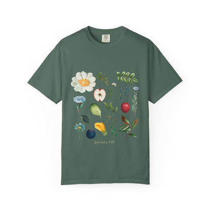 Floral Fruits Botanical Tee — Jeremiah 1:9 Scripture Garden T-Shirt