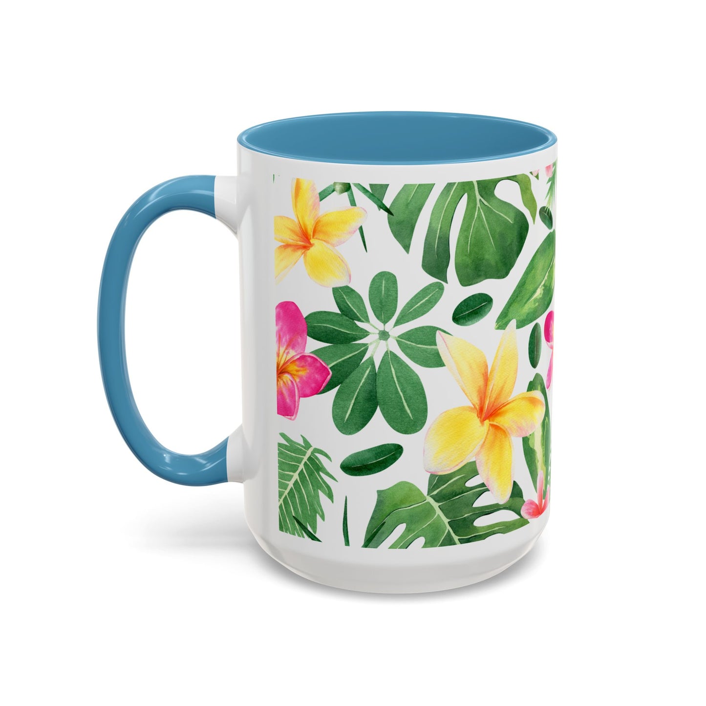 Tropical Floral Coffee Mug — Plumeria & Palm Accent Mug (11/15oz)