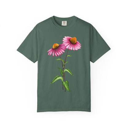 Floral Coneflower T-Shirt — Pink Echinacea Botanical Tee