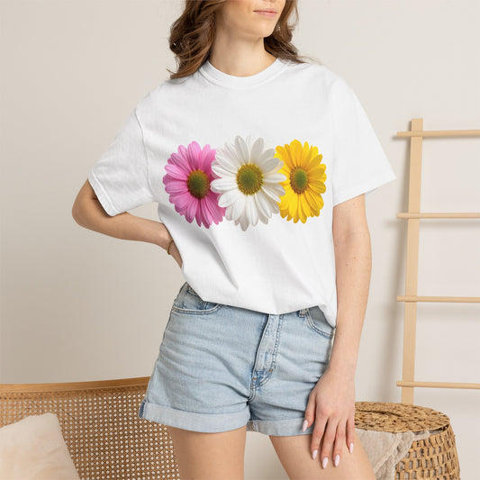 Daisy Trio T-Shirt — Pink White Yellow Floral Tee