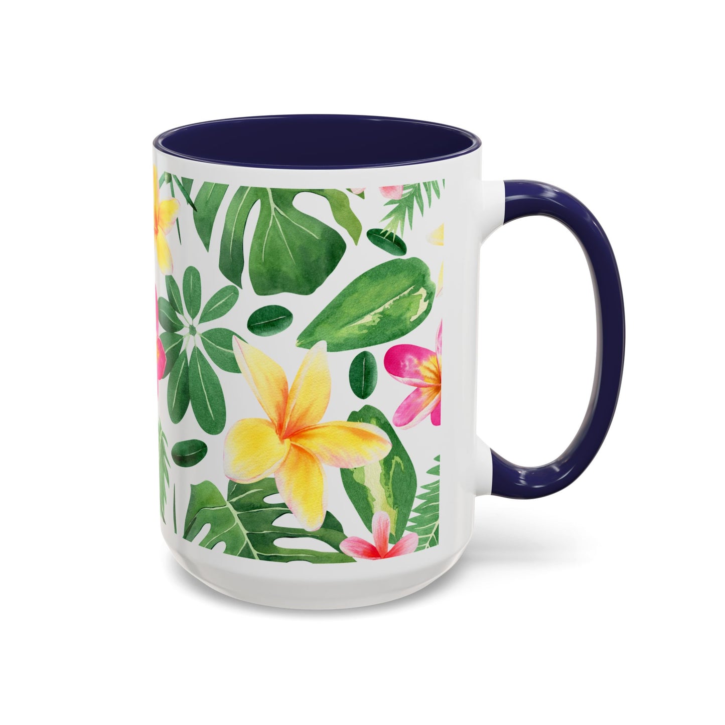 Tropical Floral Coffee Mug — Plumeria & Palm Accent Mug (11/15oz)