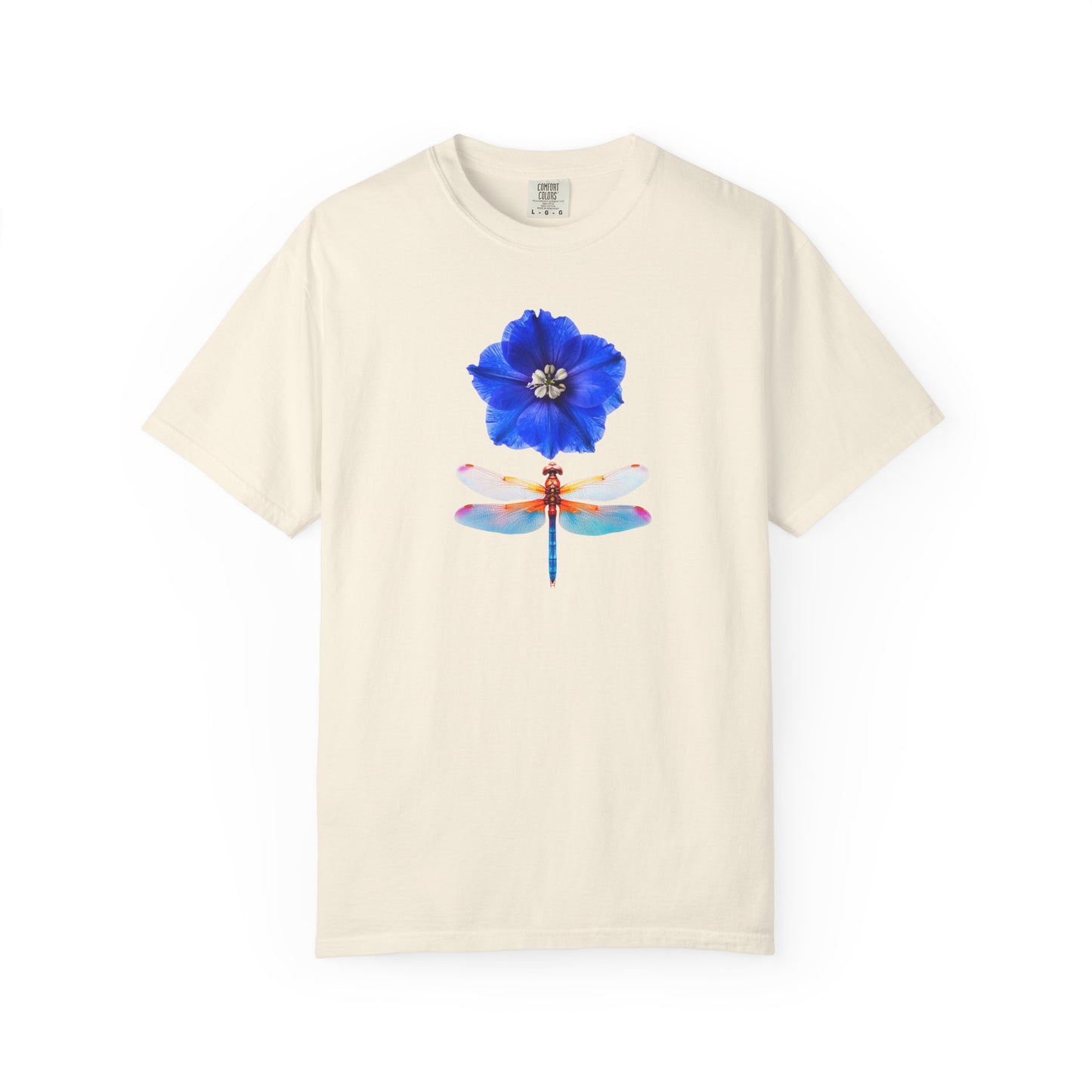 Dragonfly & Blue Blossom T-Shirt — Floral Nature Graphic Tee