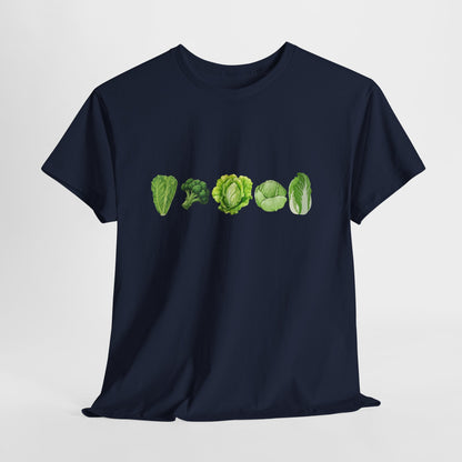 Vegetable Row T-Shirt — Green Veggies Lettuce Broccoli Cabbage Graphic Tee