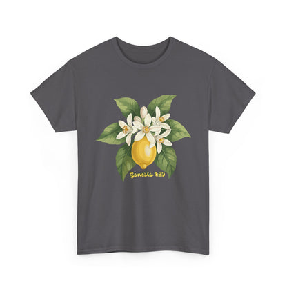 T-Shirt — Lemon Blossom Graphic Tee with 'Genesis 1:29' Scripture