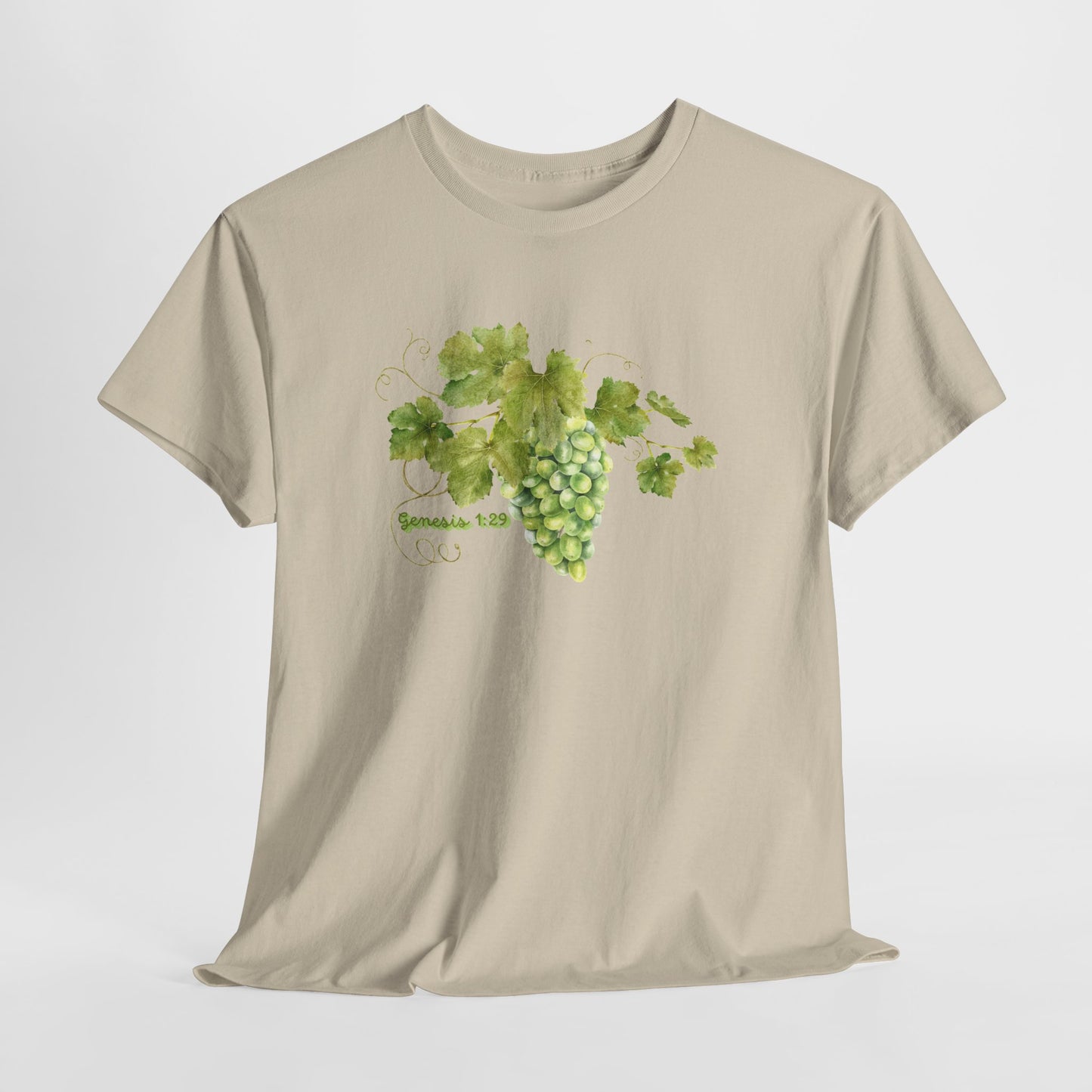 Genesis 1:29 Grapevine Watercolor T-Shirt — Green Grape Vines Tee