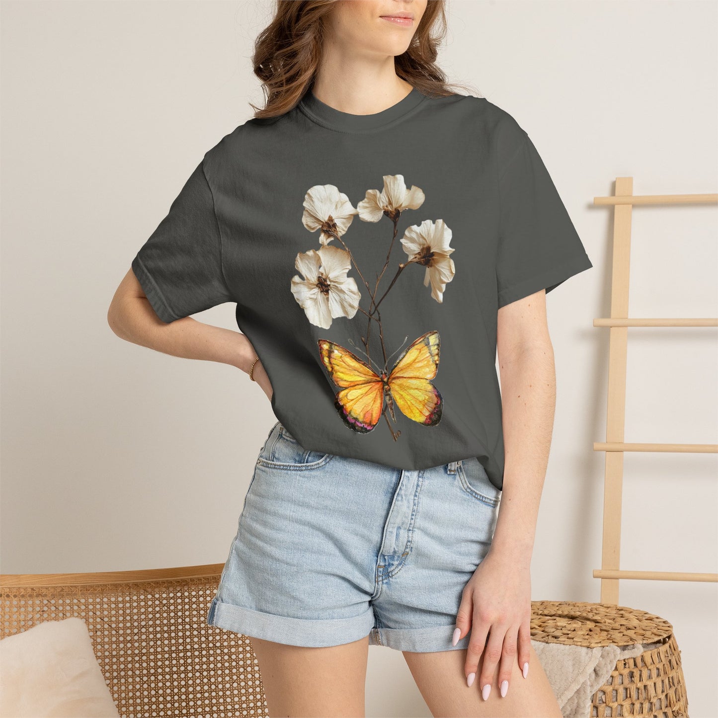 Butterfly & Dried Flowers Graphic T-Shirt — Vintage Botanical Tee