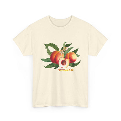 Peach Botanical Tee — Vintage Fruit Illustration T-Shirt ("Genesis 1:29")