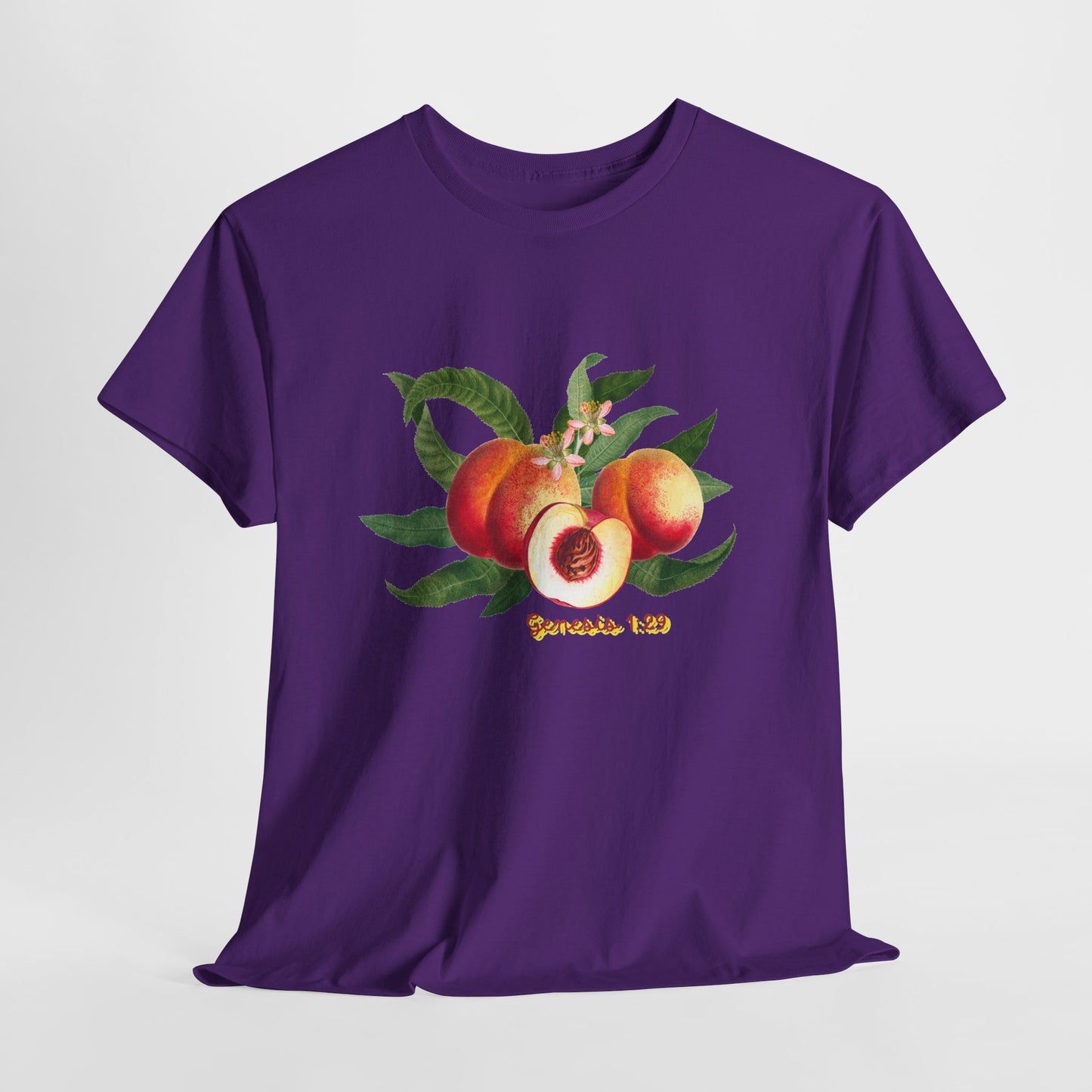 Peach Botanical Tee — Vintage Fruit Illustration T-Shirt ("Genesis 1:29")