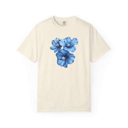Blue Hibiscus Floral T-Shirt — Watercolor Flower Graphic Tee