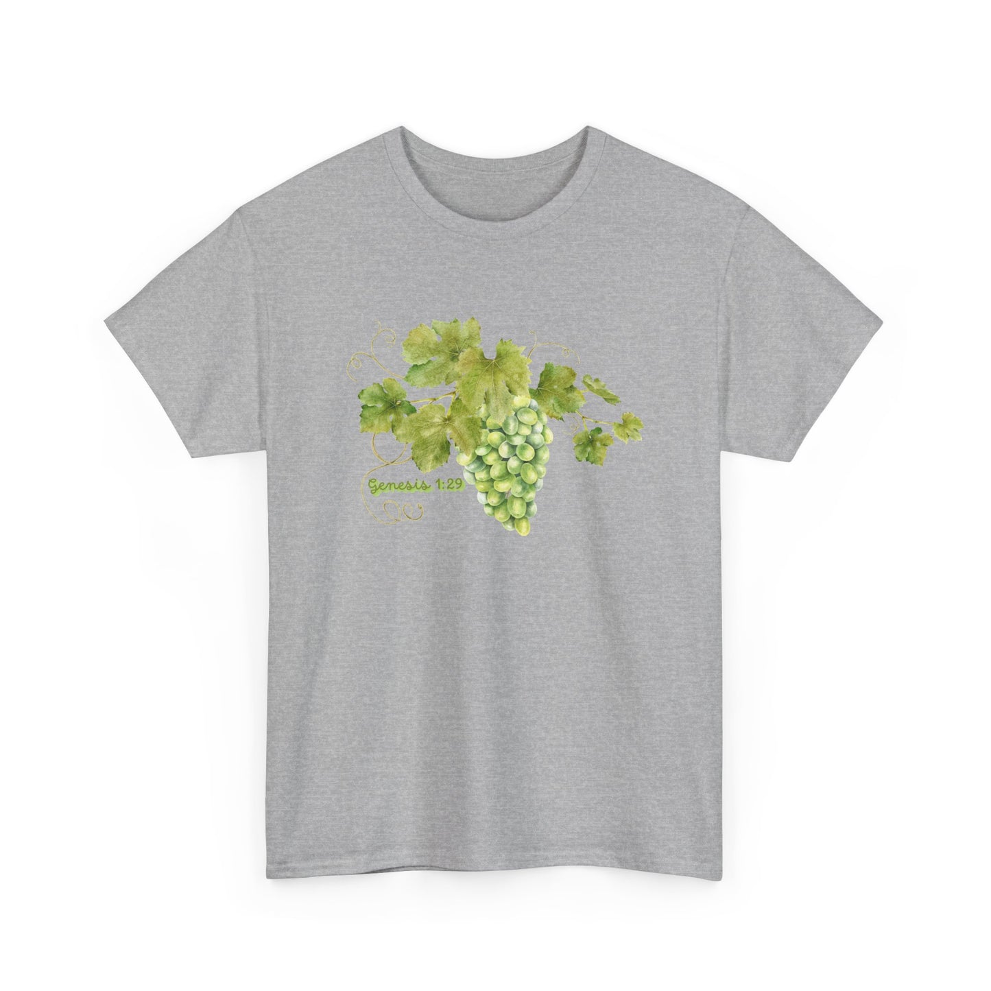Genesis 1:29 Grapevine Watercolor T-Shirt — Green Grape Vines Tee