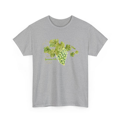 Genesis 1:29 Grapevine Watercolor T-Shirt — Green Grape Vines Tee