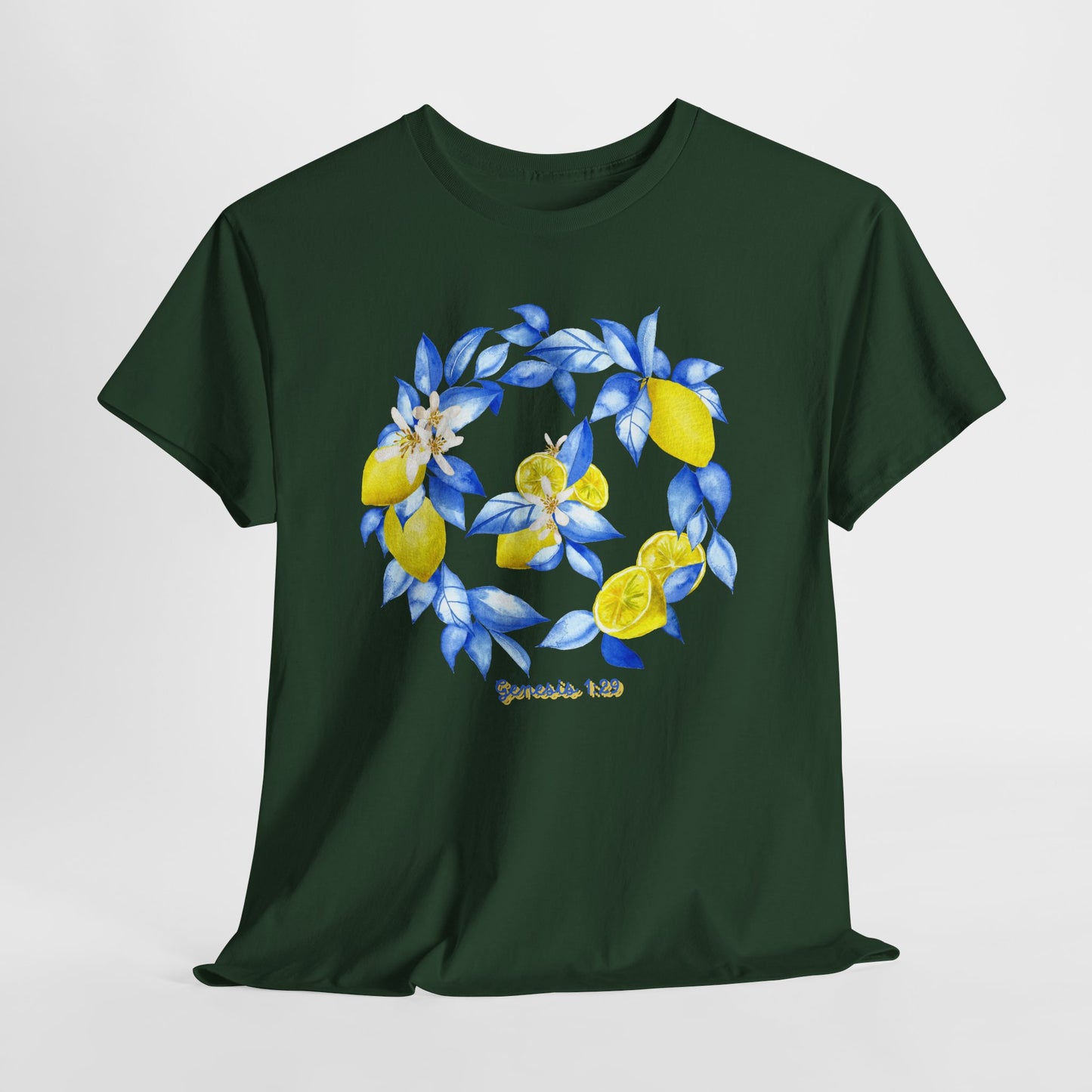 Lemon Wreath Graphic Tee — Genesis 1:29 Floral Scripture T-Shirt