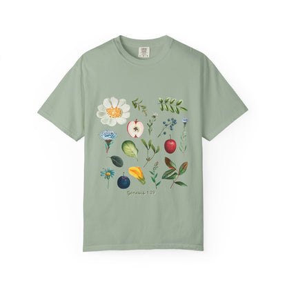 Floral Fruits Botanical Tee — Jeremiah 1:9 Scripture Garden T-Shirt