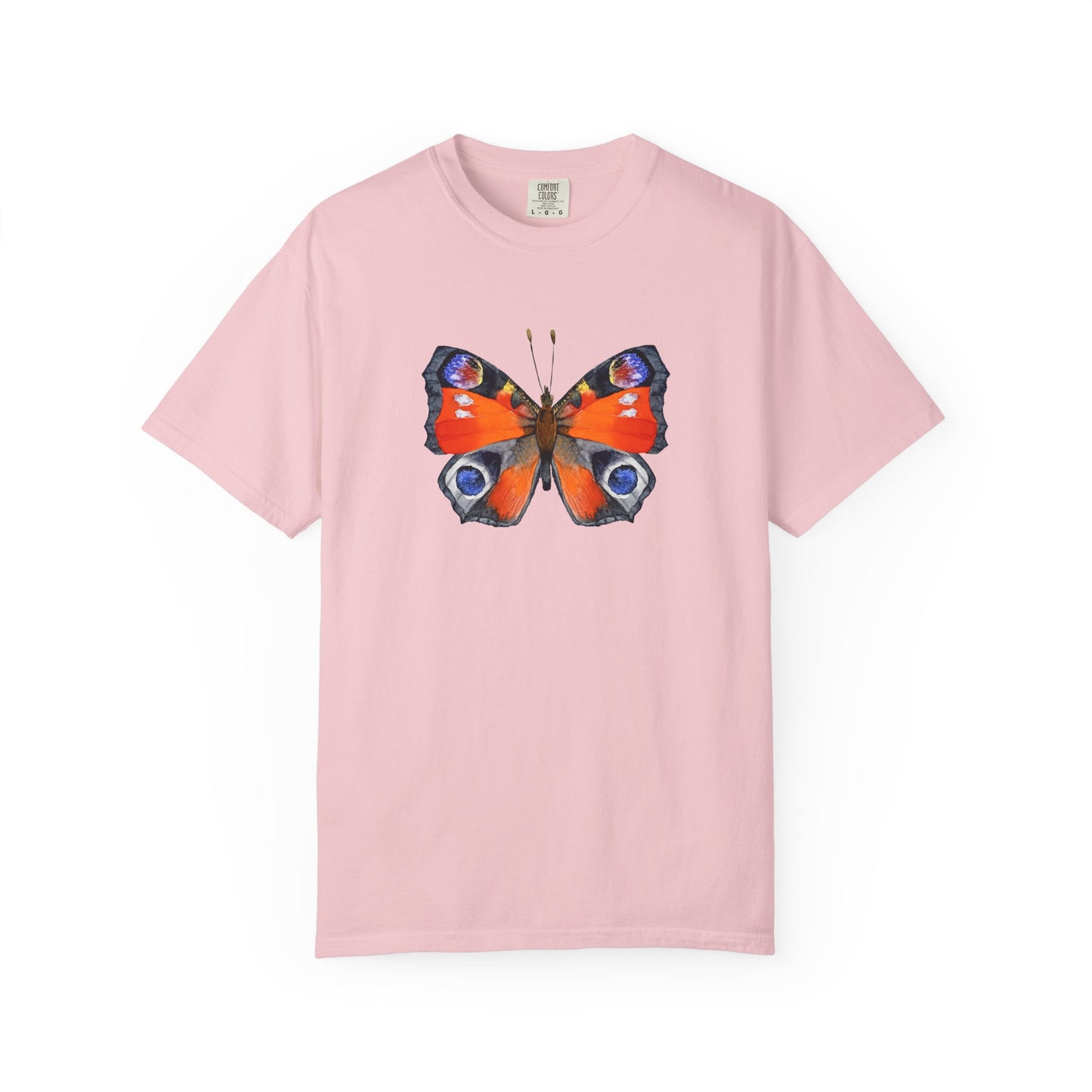Butterfly Graphic T-Shirt — Vibrant Peacock Butterfly Print on Natural Tee
