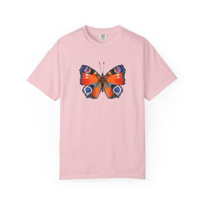 Butterfly Graphic T-Shirt — Vibrant Peacock Butterfly Print on Natural Tee