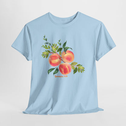 Peach Botanical Tee — Watercolor Fruit Graphic T‑Shirt