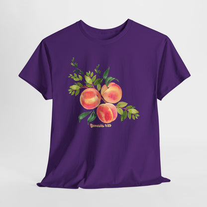 Peach Botanical Tee — Watercolor Fruit Graphic T‑Shirt