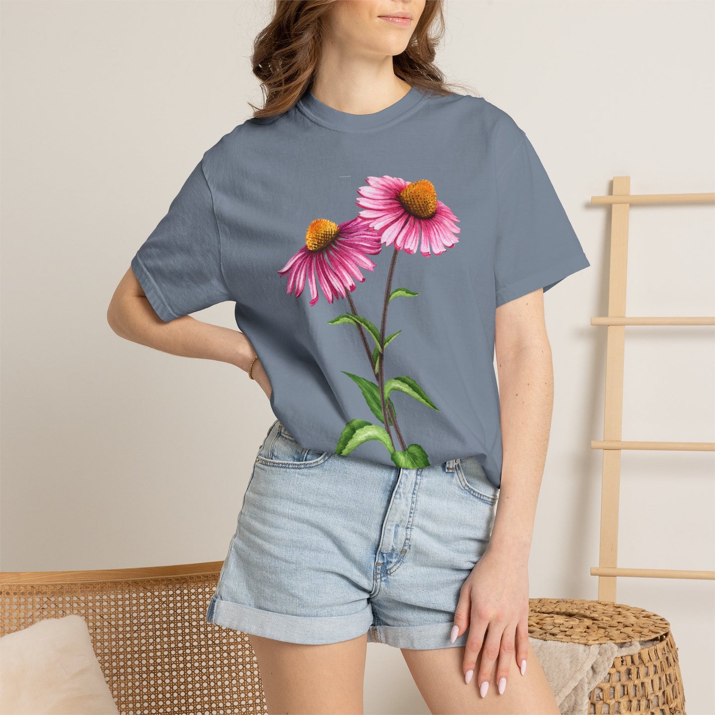 Floral Coneflower T-Shirt — Pink Echinacea Botanical Tee