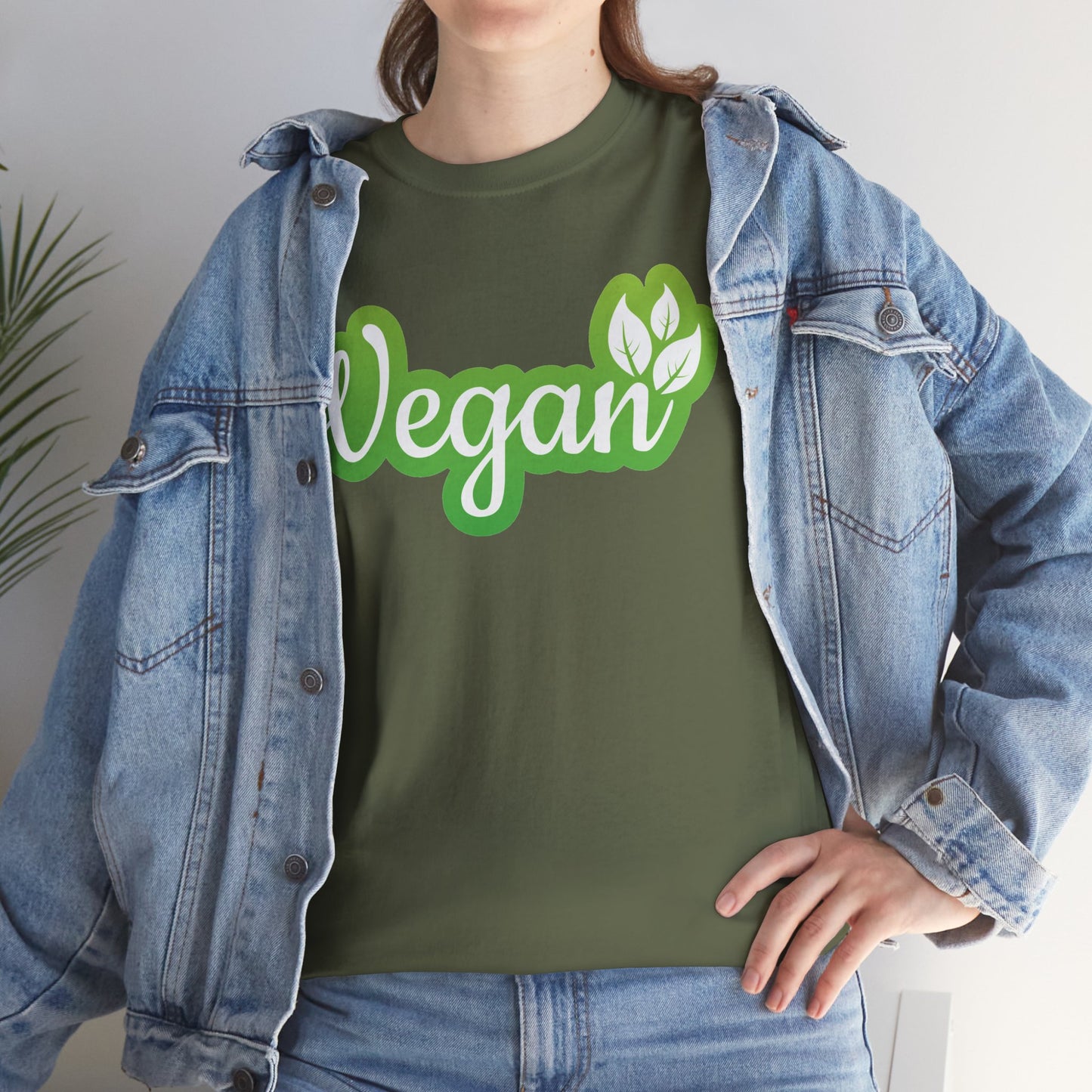 Vegan Script Tee — Green Leaf Eco-Friendly T-Shirt