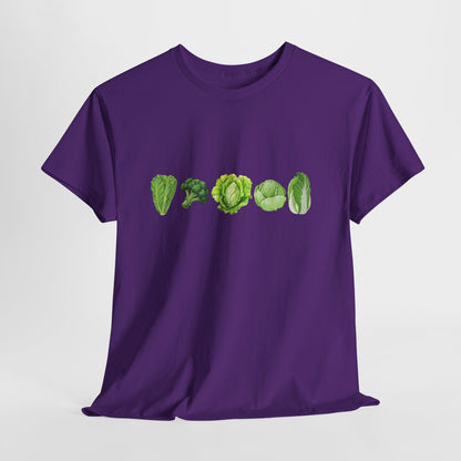 Vegetable Row T-Shirt — Green Veggies Lettuce Broccoli Cabbage Graphic Tee