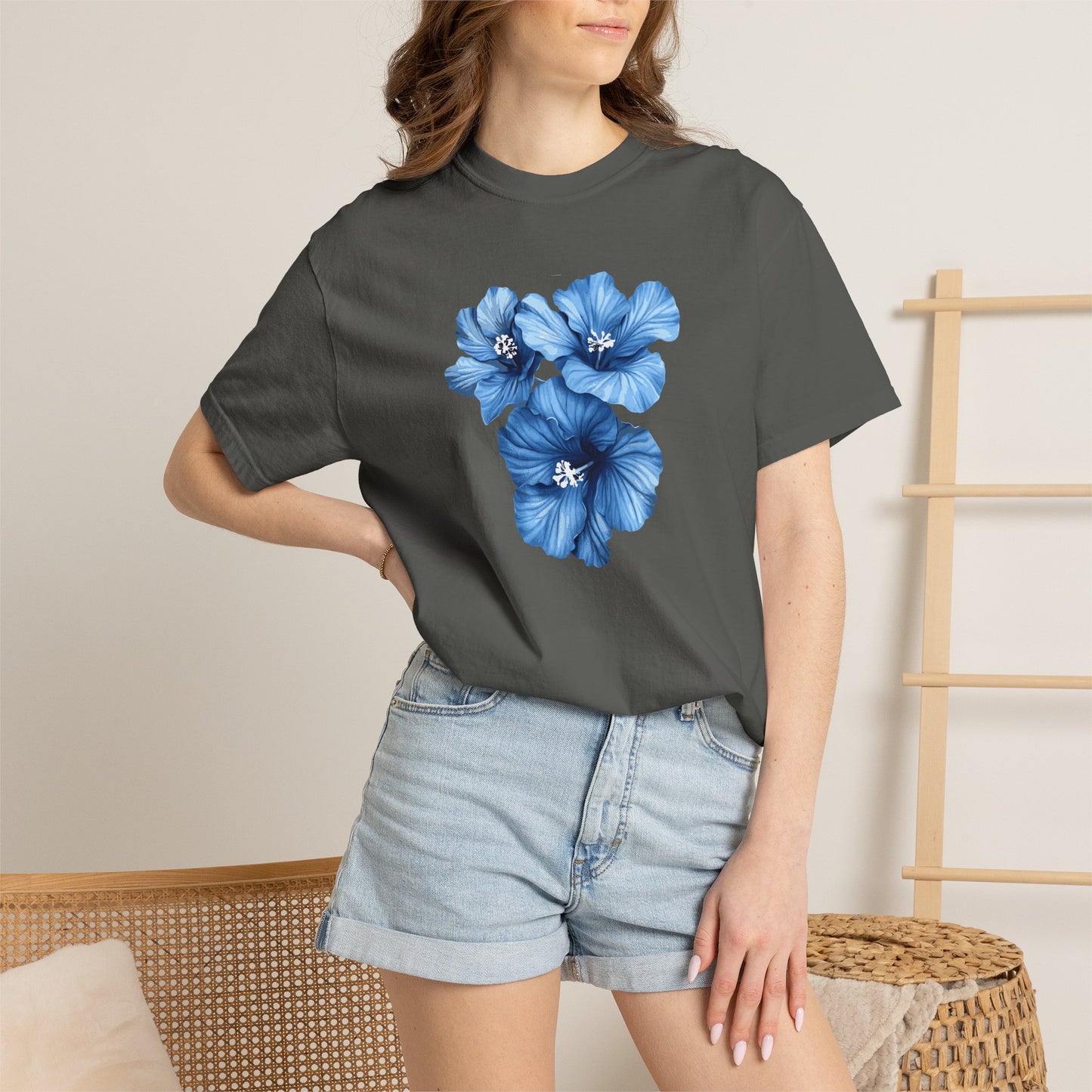 Blue Hibiscus Floral T-Shirt — Watercolor Flower Graphic Tee