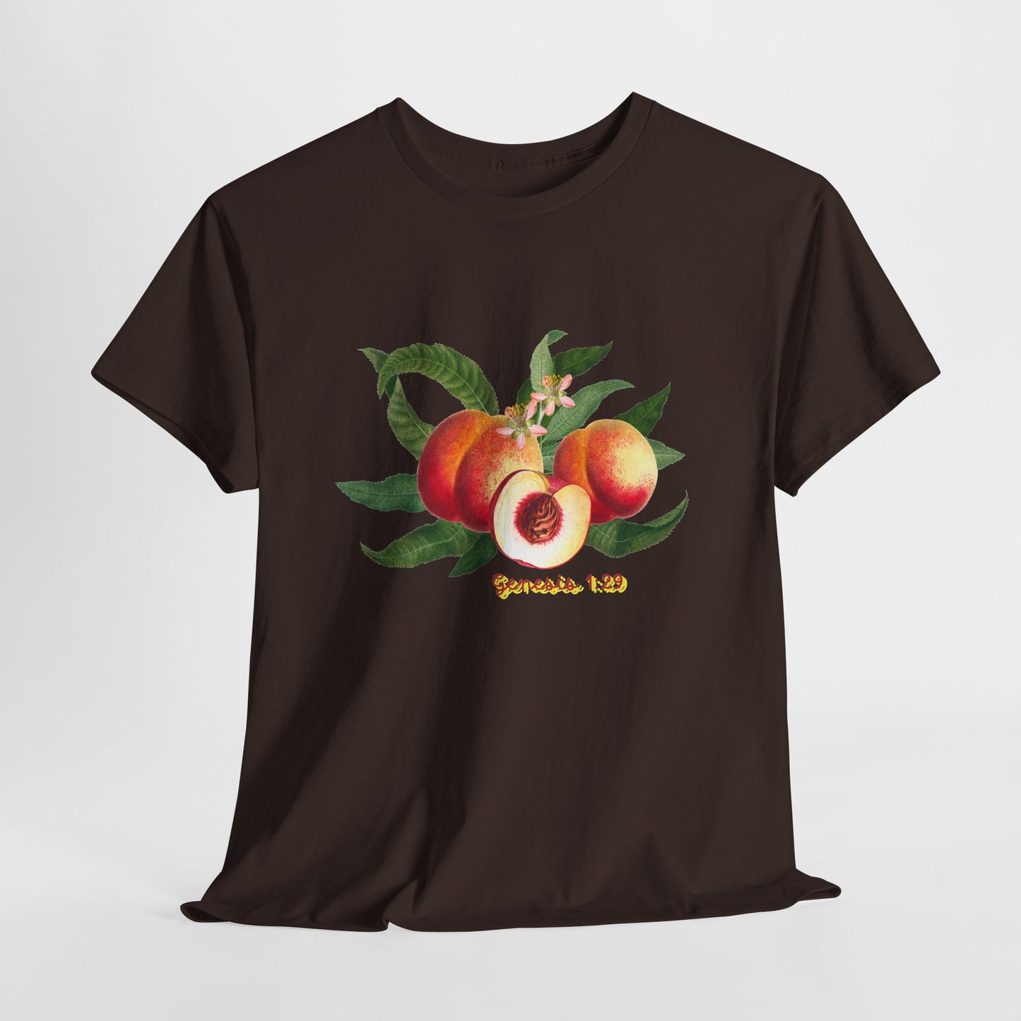 Peach Botanical Tee — Vintage Fruit Illustration T-Shirt ("Genesis 1:29")