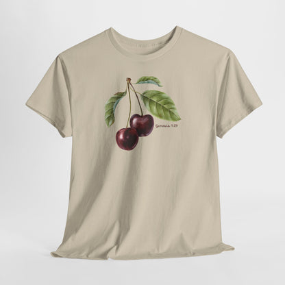 Cherry Botanical Tee — Vintage Fruit Illustration T-Shirt