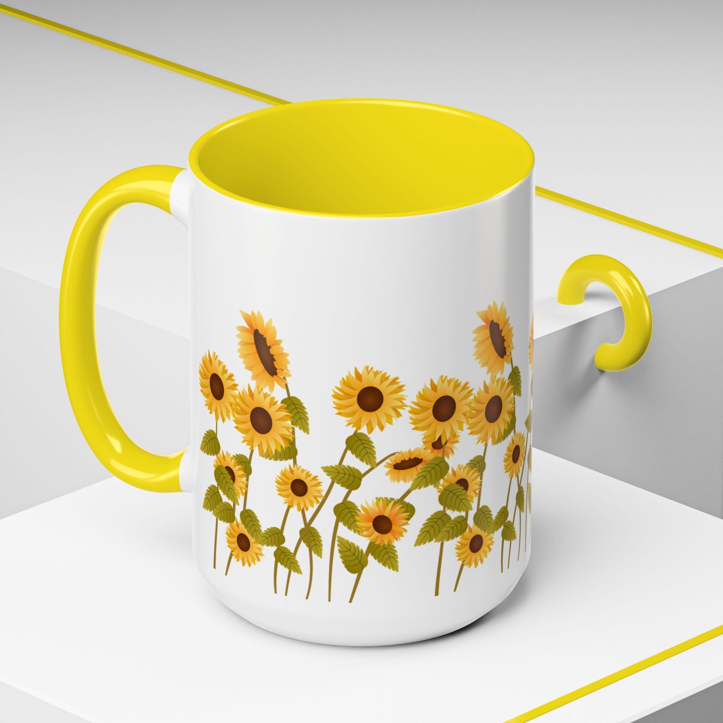 Sunflower Field Accent Tea Mug – Bright Floral 11/15oz Ceramic