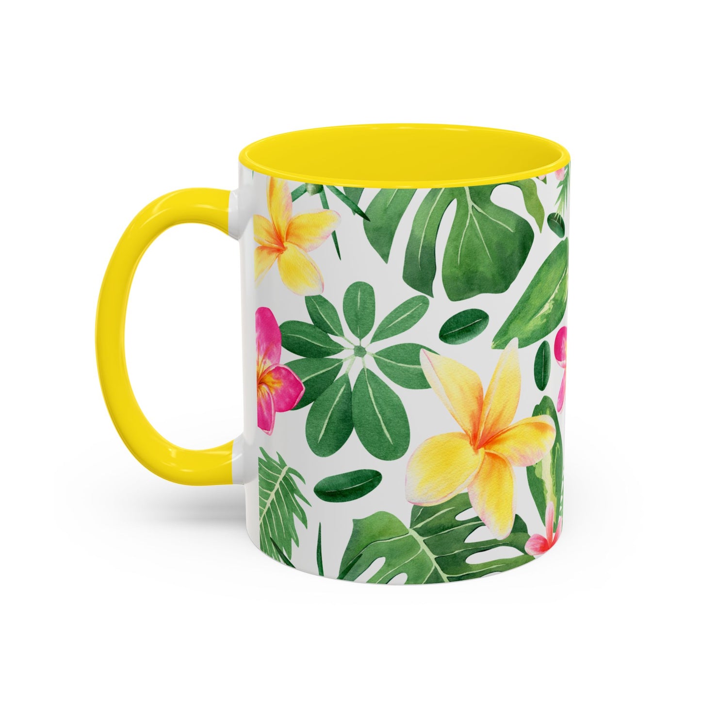 Tropical Floral Coffee Mug — Plumeria & Palm Accent Mug (11/15oz)