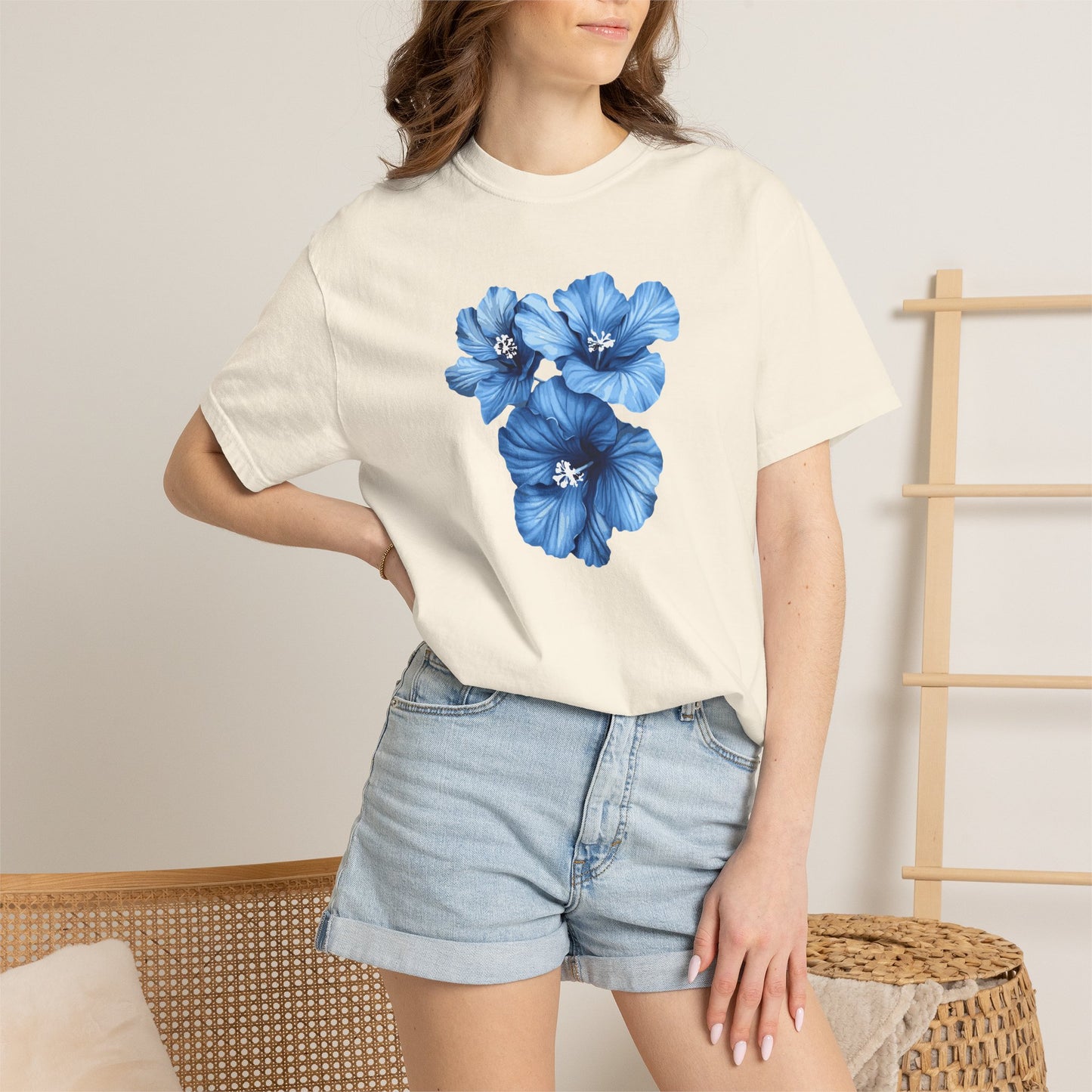 Blue Hibiscus Floral T-Shirt — Watercolor Flower Graphic Tee