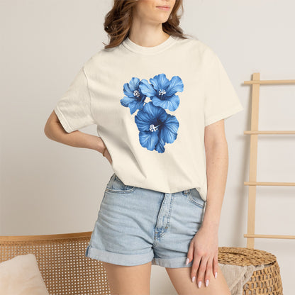 Blue Hibiscus Floral T-Shirt — Watercolor Flower Graphic Tee