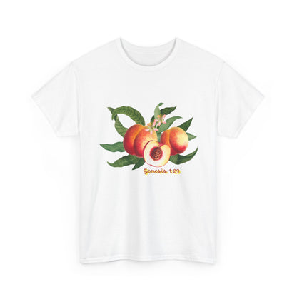 Peach Botanical Tee — Vintage Fruit Illustration T-Shirt ("Genesis 1:29")